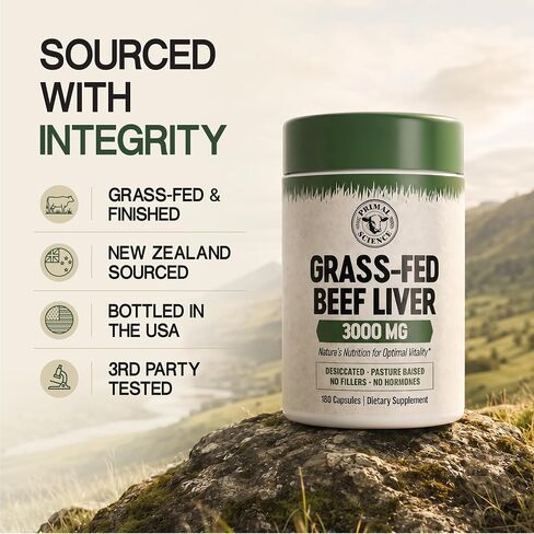 Grass Fed Beef Liver Capsules 3000mg Desiccated Liver Supplement 100% Pasture Raised & Freeze Dried Natural Iron, Vitamin A & B12 for Energy Non-GMO, No Fillers 180 Count in Saudi Arabia