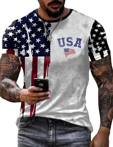 4th of July Men's T-Shirt American Flag Patriotic Tee Independence Day Short Sleeve Tee Top in Saudi Arabia