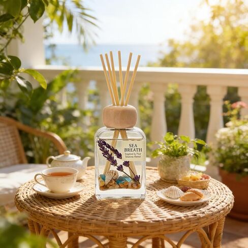 Sea Salt Reed Diffuser for Bathroom & Bedroom - 3.38 Fl Oz, Ocean Breeze Home Fragrance for Women, Coastal Beach Decor with Seashells, Spa Aromatherapy, Non-Toxic Long Lasting & Gift Ready in Saudi Arabia