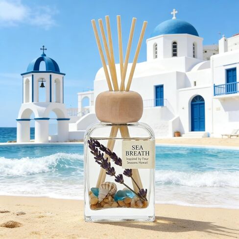 Sea Salt Reed Diffuser for Bathroom & Bedroom - 3.38 Fl Oz, Ocean Breeze Home Fragrance for Women, Coastal Beach Decor with Seashells, Spa Aromatherapy, Non-Toxic Long Lasting & Gift Ready in Saudi Arabia