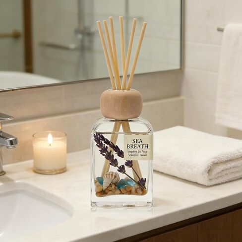 Sea Salt Reed Diffuser for Bathroom & Bedroom - 3.38 Fl Oz, Ocean Breeze Home Fragrance for Women, Coastal Beach Decor with Seashells, Spa Aromatherapy, Non-Toxic Long Lasting & Gift Ready in Saudi Arabia