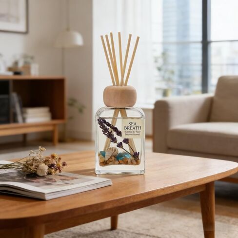 Sea Salt Reed Diffuser for Bathroom & Bedroom - 3.38 Fl Oz, Ocean Breeze Home Fragrance for Women, Coastal Beach Decor with Seashells, Spa Aromatherapy, Non-Toxic Long Lasting & Gift Ready in Saudi Arabia