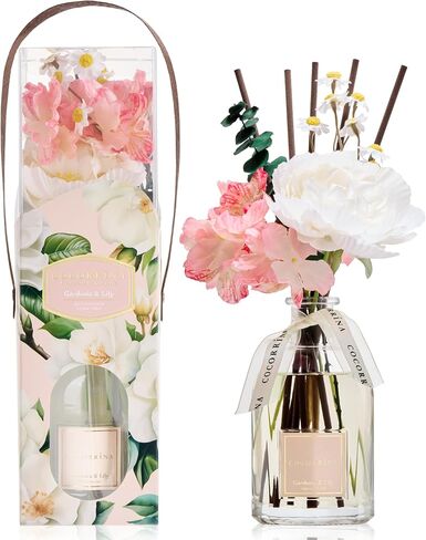 COCORRÍNA Reed Diffuser - Gardenia & Lily 8.5 Fl.oz Flower Reed Diffuser with Sticks, Bedroom Bathroom Shelf Decor (Floral Basket Collection) in Saudi Arabia