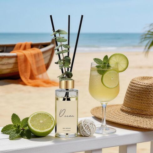 Reed Diffuser Set of 3, Eucalyptus, Linen & Ocean Scented Oil Diffusers with 15 Reeds, Long-Lasting Home Fragrance for Bedroom & Bathroom Decor, 1.7 fl oz Each, Total 5.1 oz in Saudi Arabia