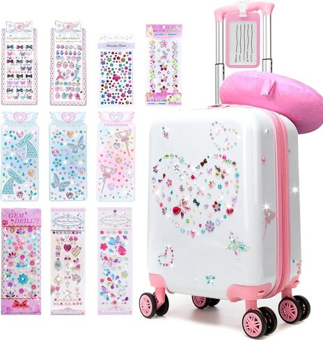 Kids Luggage Sets Suitcase Set with Travel Pillow for Girls 10 Sheets Gem Stickers Small Suitcase with Wheels Hardshell Carry on Luggage for Airplane Travel Essential DIY Styles Purple in Saudi Arabia