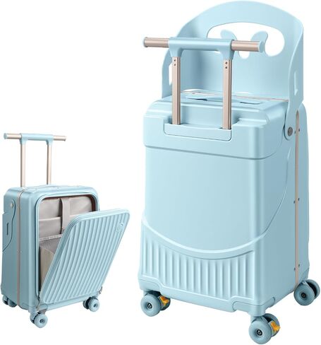 22" Kids Suitcase with Seat and Safety Belt, Ride On Luggage for Boys & Girls, Hardside Suitcase with Phone Holder, Cup Holder & Brake Wheels for Airplane Travel,Pink in Kuwait