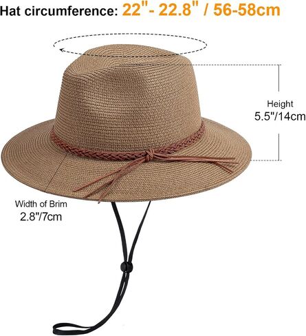 AQOKKA Summer Sun Hats for Women Straw Panama Hat with Wide Brim Roll Up Travel Fedora Beach Hat for Women Men UPF 50+ in Kuwait