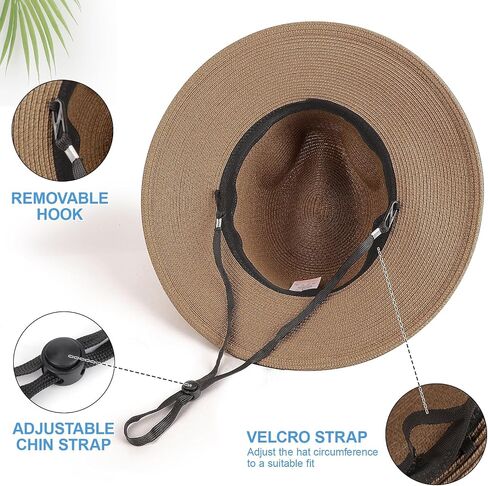 AQOKKA Summer Sun Hats for Women Straw Panama Hat with Wide Brim Roll Up Travel Fedora Beach Hat for Women Men UPF 50+ in Kuwait