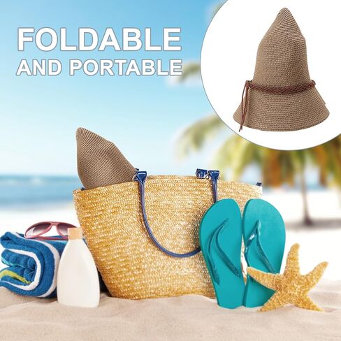 AQOKKA Summer Sun Hats for Women Straw Panama Hat with Wide Brim Roll Up Travel Fedora Beach Hat for Women Men UPF 50+ in Kuwait