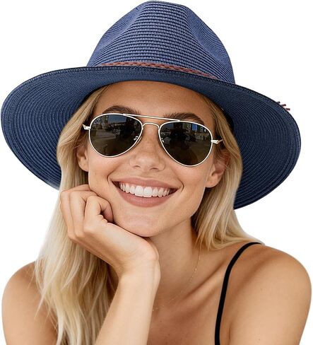 AQOKKA Summer Sun Hats for Women Straw Panama Hat with Wide Brim Roll Up Travel Fedora Beach Hat for Women Men UPF 50+ in Kuwait
