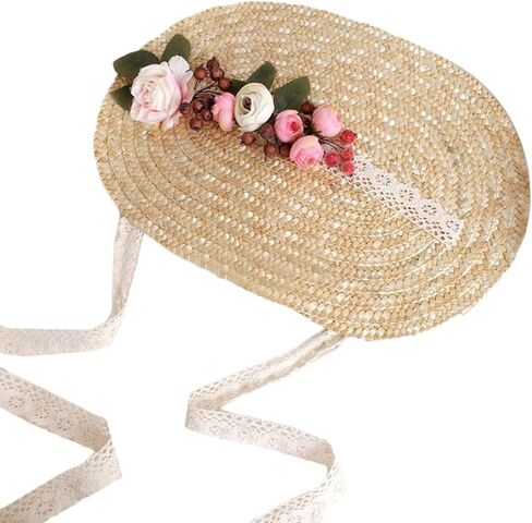 Handmade Women 1800s Victorian Wedding Bonnet Hat Vintage Flowers Beach for Sun Cap Straw Weaving Hats in Saudi Arabia