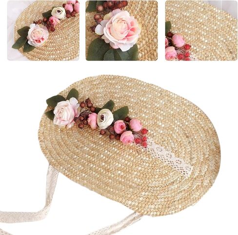 Handmade Women 1800s Victorian Wedding Bonnet Hat Vintage Flowers Beach for Sun Cap Straw Weaving Hats in Saudi Arabia