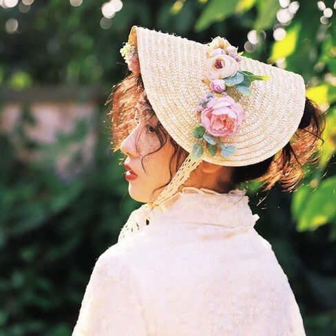 Handmade Women 1800s Victorian Wedding Bonnet Hat Vintage Flowers Beach for Sun Cap Straw Weaving Hats in Saudi Arabia
