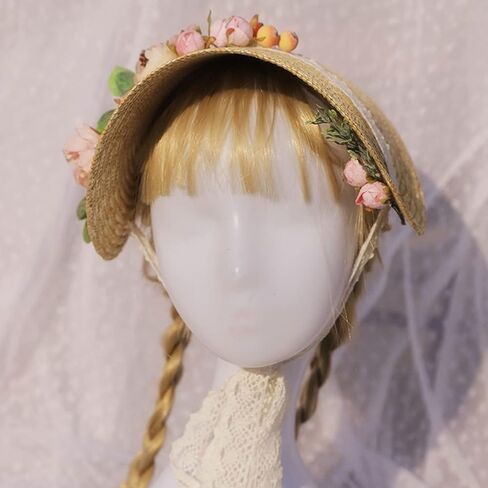 Handmade Women 1800s Victorian Wedding Bonnet Hat Vintage Flowers Beach for Sun Cap Straw Weaving Hats in Saudi Arabia