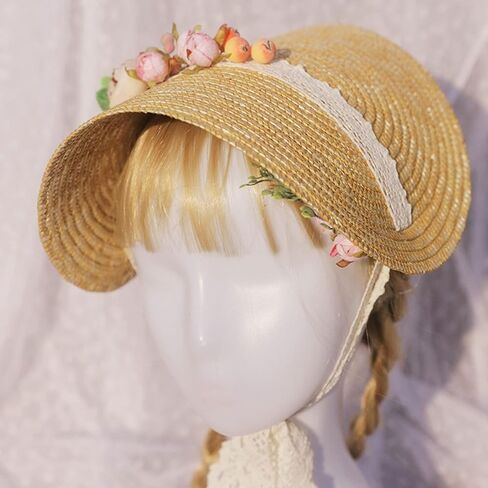 Handmade Women 1800s Victorian Wedding Bonnet Hat Vintage Flowers Beach for Sun Cap Straw Weaving Hats in Saudi Arabia