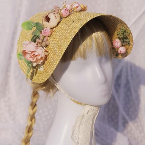 Handmade Women 1800s Victorian Wedding Bonnet Hat Vintage Flowers Beach for Sun Cap Straw Weaving Hats in Saudi Arabia