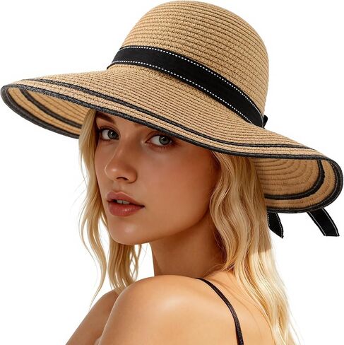 Beach Hats for Women, Wide Brim Sun Straw Hat for Women, Sun Hat UPF 50+ UV Protection in Saudi Arabia