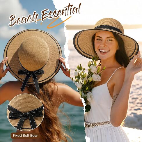 Beach Hats for Women, Wide Brim Sun Straw Hat for Women, Sun Hat UPF 50+ UV Protection in Saudi Arabia