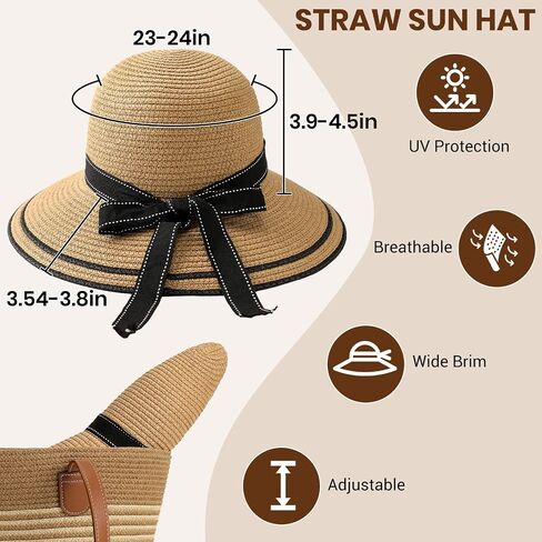 Beach Hats for Women, Wide Brim Sun Straw Hat for Women, Sun Hat UPF 50+ UV Protection in Saudi Arabia