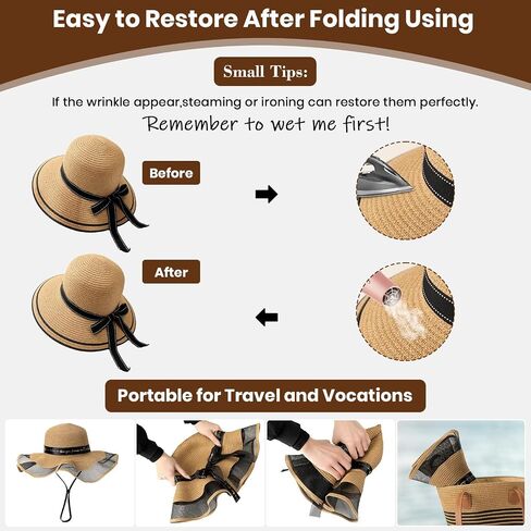 Beach Hats for Women, Wide Brim Sun Straw Hat for Women, Sun Hat UPF 50+ UV Protection in Saudi Arabia