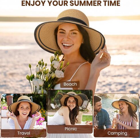 Beach Hats for Women, Wide Brim Sun Straw Hat for Women, Sun Hat UPF 50+ UV Protection in Saudi Arabia
