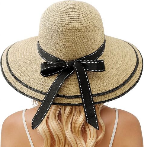 Beach Hats for Women, Wide Brim Sun Straw Hat for Women, Sun Hat UPF 50+ UV Protection in Saudi Arabia