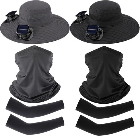 قبعة Syhood الشمسية للمروحة مع أكمام برقبة تبريد وأكمام واسعة الحواف، قبعة شمسية USB وتعمل بالطاقة الشمسية UPF 50 للحماية من الشمس في الهواء الطلق in Kuwait