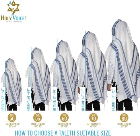 HOLY VOICE 100% Wool Tallit Prayer Shawl Kosher Certified White with Stripes for Men, Made in Israel w/ 100% Wool Tzitzit in Saudi Arabia