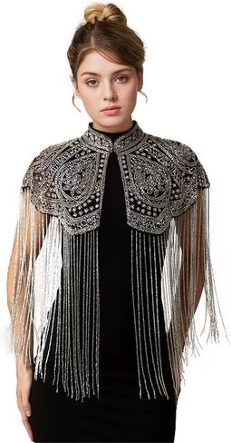 1920s Sequin Shawl Wraps for Women Long Fringed Beaded Evening Capelet Art Deco for Evening Dresses Wedding Party in Saudi Arabia