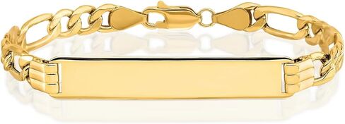 IceCarats 10K Yellow Gold 3.2mm Figaro Chain Link ID Bracelet, Polished, Engravable in Kuwait