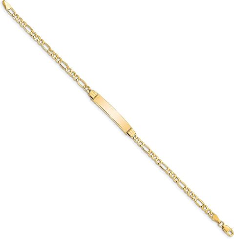 IceCarats 10K Yellow Gold 3.2mm Figaro Chain Link ID Bracelet, Polished, Engravable in Kuwait