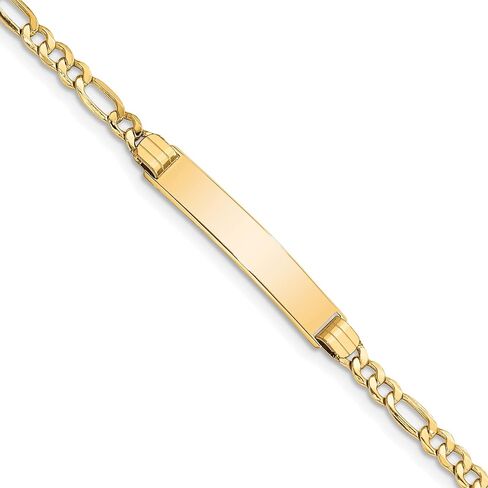 IceCarats 10K Yellow Gold 3.2mm Figaro Chain Link ID Bracelet, Polished, Engravable in Kuwait