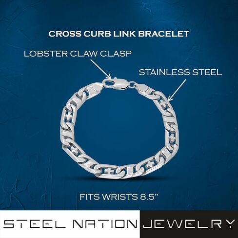 Men's 8.5" Stainless Steel Cross Cuban Link Bracelet - Modern Spirituality Meets Classic Style in Kuwait