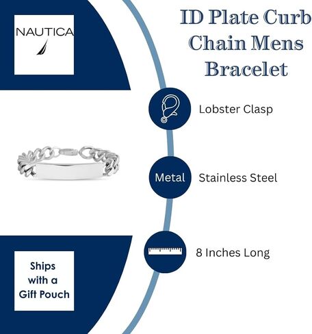 Nautica Curb Chain ID Bracelet for Men Stainless Steel 8 Inches in Saudi Arabia
