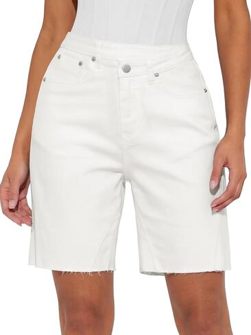 ANRABESS Womens Bermuda Jean Shorts 2026 Summer Knee Length Stretchy Crossover Wide Leg Mid Waisted Casual Denim Shorts Jorts in Kuwait