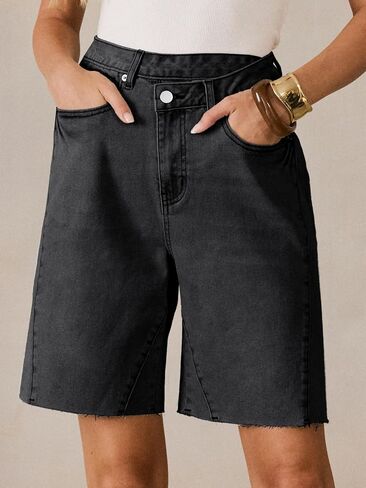 ANRABESS Womens Bermuda Jean Shorts 2026 Summer Knee Length Stretchy Crossover Wide Leg Mid Waisted Casual Denim Shorts Jorts in Kuwait