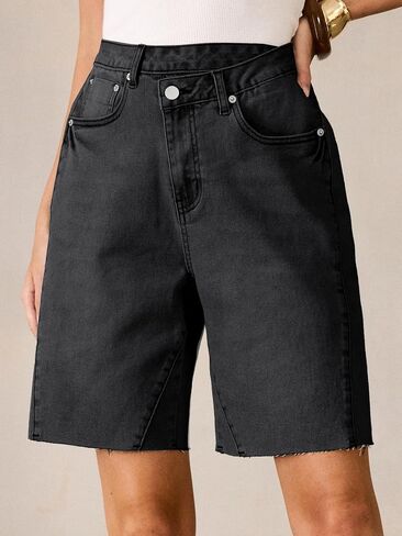 ANRABESS Womens Bermuda Jean Shorts 2026 Summer Knee Length Stretchy Crossover Wide Leg Mid Waisted Casual Denim Shorts Jorts in Kuwait