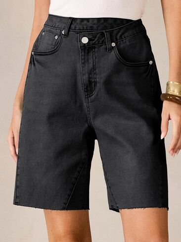 ANRABESS Womens Bermuda Jean Shorts 2026 Summer Knee Length Stretchy Crossover Wide Leg Mid Waisted Casual Denim Shorts Jorts in Kuwait