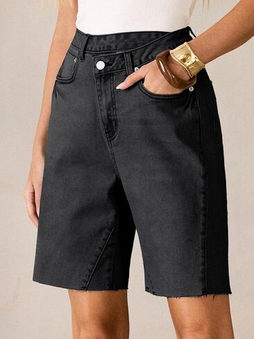 ANRABESS Womens Bermuda Jean Shorts 2026 Summer Knee Length Stretchy Crossover Wide Leg Mid Waisted Casual Denim Shorts Jorts in Kuwait
