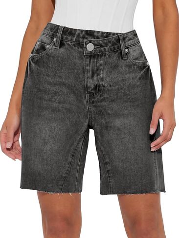 ANRABESS Womens Bermuda Jean Shorts 2026 Summer Knee Length Stretchy Crossover Wide Leg Mid Waisted Casual Denim Shorts Jorts in Kuwait