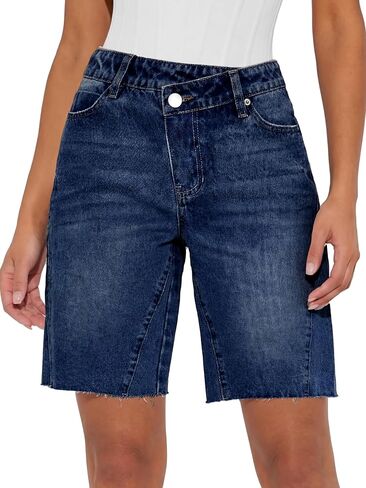 ANRABESS Womens Bermuda Jean Shorts 2026 Summer Knee Length Stretchy Crossover Wide Leg Mid Waisted Casual Denim Shorts Jorts in Kuwait
