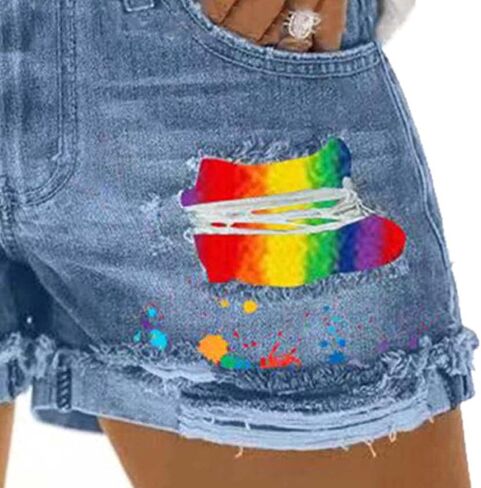 Rainbow Patch Ripped Denim Shorts for Women in Saudi Arabia