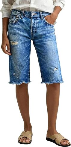Flamingals Straight Leg Bermuda Shorts for Women High Waist Raw Hem Ripped High Stretch Denim Shorts in Kuwait