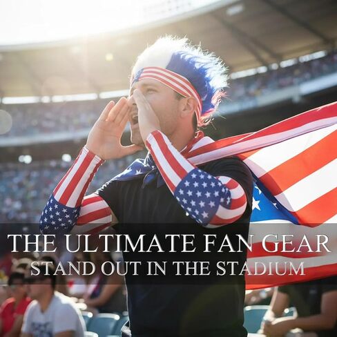 4th of July USA Patriotic Outfit American Flag Cape Costume Set Sleeves Headband Wig Accessories Soccer Fans Celebration 250th Anniversary in Saudi Arabia