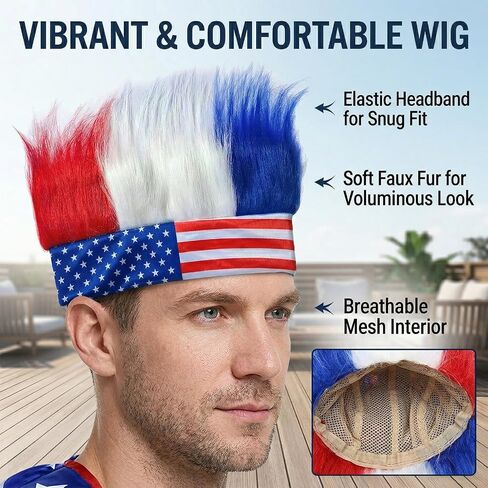 4th of July USA Patriotic Outfit American Flag Cape Costume Set Sleeves Headband Wig Accessories Soccer Fans Celebration 250th Anniversary in Saudi Arabia