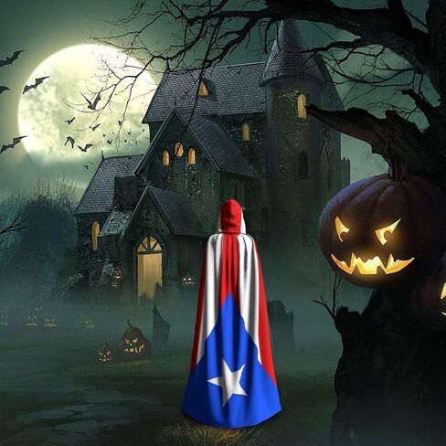 Flag Hooded Cape Cloak for Men Women Halloween Robe Party Cosplay Costume Patriotic Decoration in Saudi Arabia