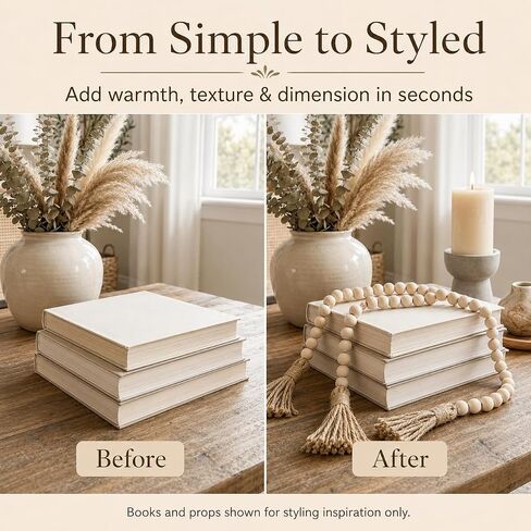 58in Wood Bead Garland with Tassels, Farmhouse Rustic Decor for Coffee Table & Shelf (Natural) in Saudi Arabia