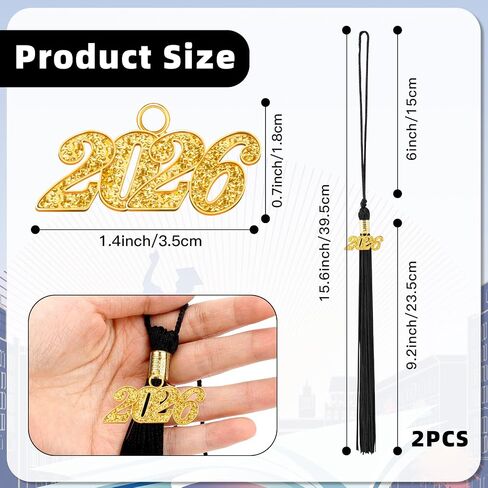 2026 Tassel Graduation, 2 Pcs Black Graduation Tassel 2026, Graduations Tassels with 2026 Year Gold Charms for Grad Cap Hat Accessories Ceremonies Memorial Graduations Party Decorations in Saudi Arabia