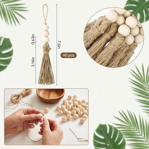 40 Pack Jute Tassels with Wood Beads, Tassels for Crafts, Natural Jute Rope and Wood Bead for Crafts, Bookmark Tassels,Tassels for Decoration​ DIY Craft Garland, Home Wedding Party Boho Decor in Saudi Arabia