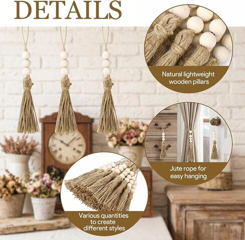 40 Pack Jute Tassels with Wood Beads, Tassels for Crafts, Natural Jute Rope and Wood Bead for Crafts, Bookmark Tassels,Tassels for Decoration​ DIY Craft Garland, Home Wedding Party Boho Decor in Saudi Arabia